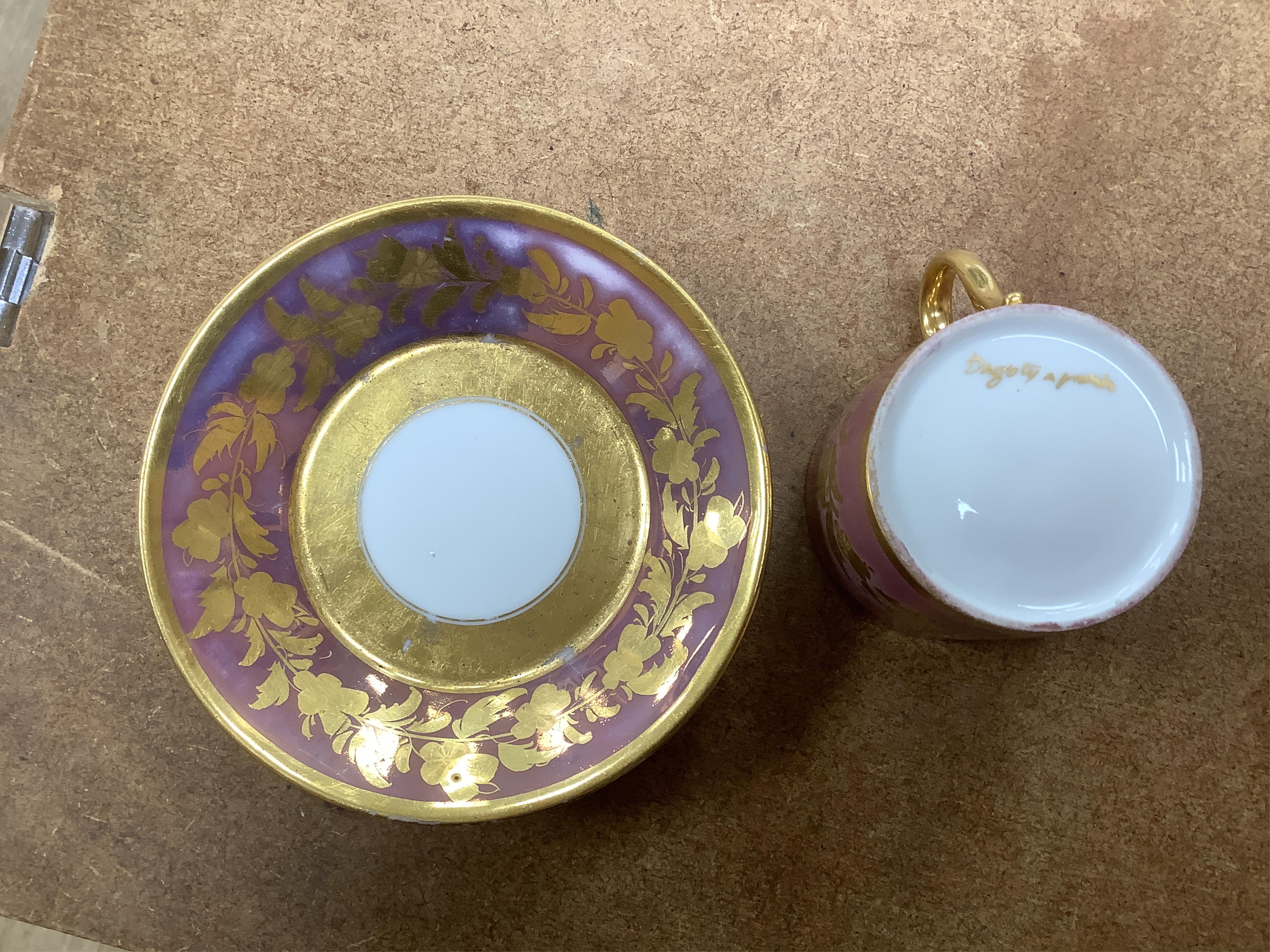 Two 19th century Paris porcelain coffee cans and saucers, cans 6cm high.